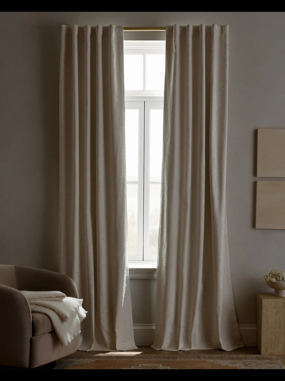 NEW Quince Textured Cotton Blackout Curtain Ivory 48x96